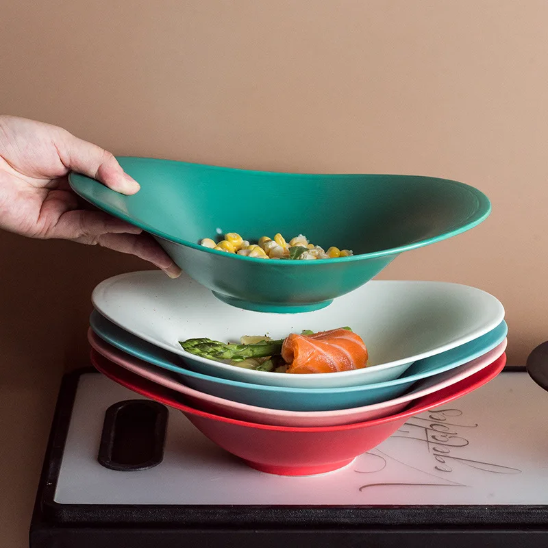 
Drop shipping Creative matte glaze ceramic fruit bowl Nordic solid color frosted bowl salad fruit sashimi Dim sum bowl 