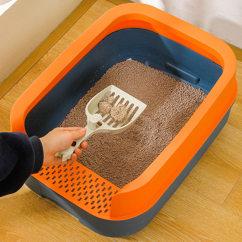 Amazon Wholesale Large Plastic Cat Litter Box With Litter Scoop Pet Products Cleaning Colorful Cat Toilet