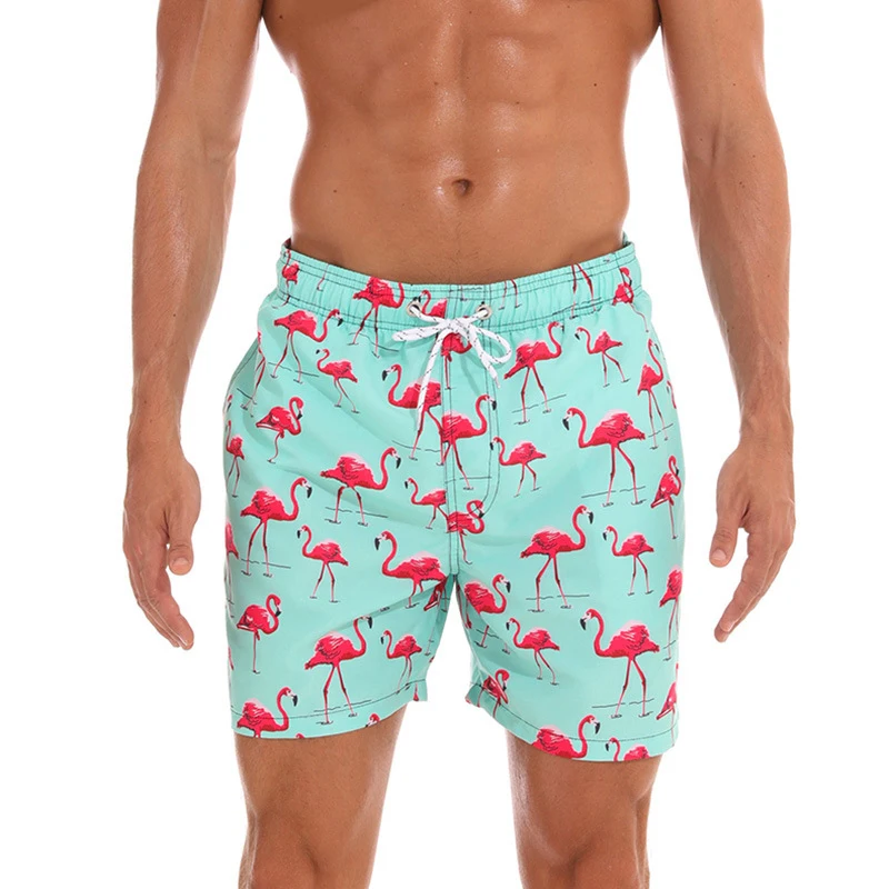 Custom Fashion Design Flamingo Sublimation Printed Men Boys Swimwear Bottom Pants Board Swim Trunks Surf Shorts