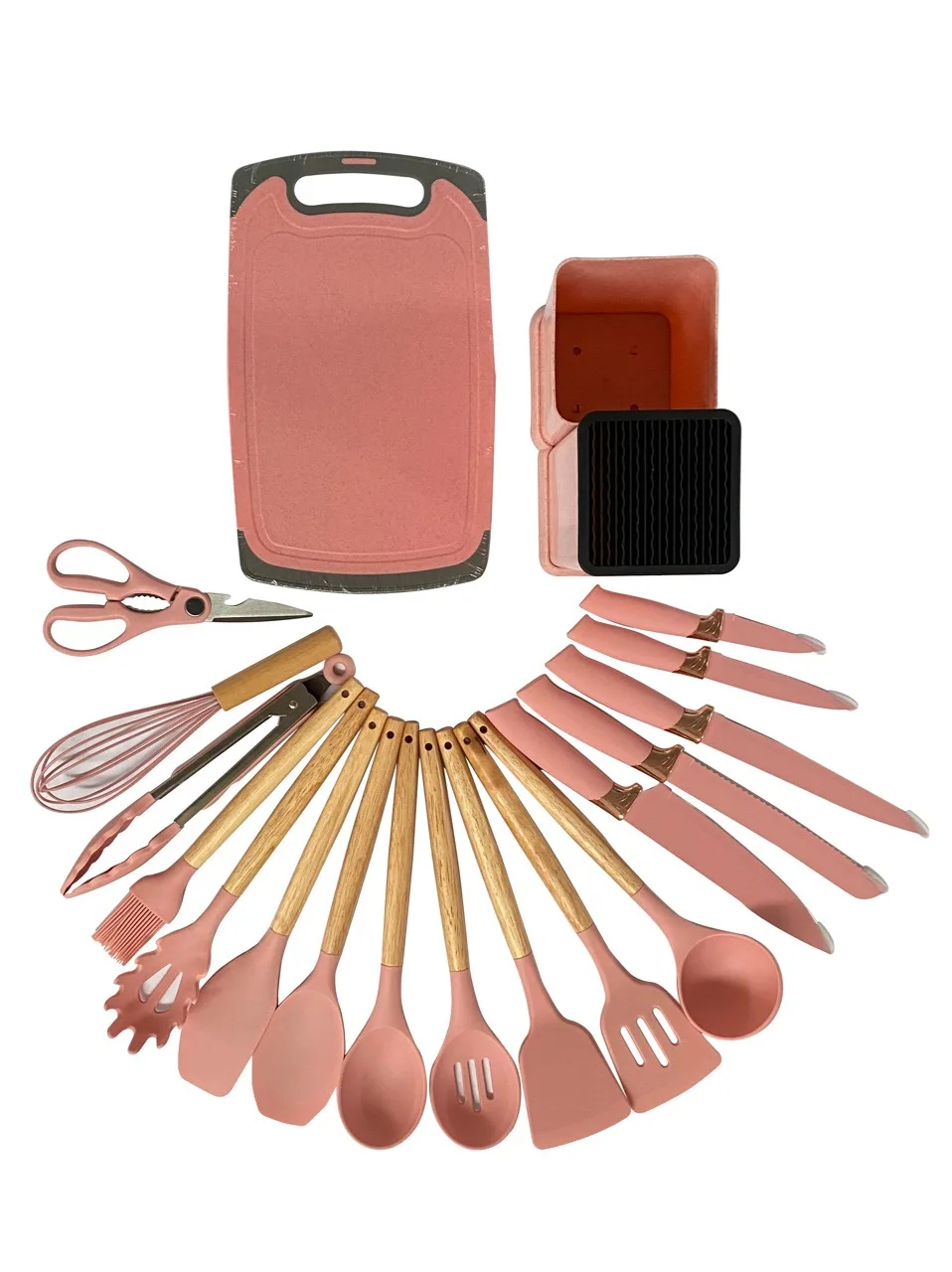 Kichen Accessories Wooden Handle Silicone Kitchenware Set Portable Kitchenware Spatula 19 in 1 Set