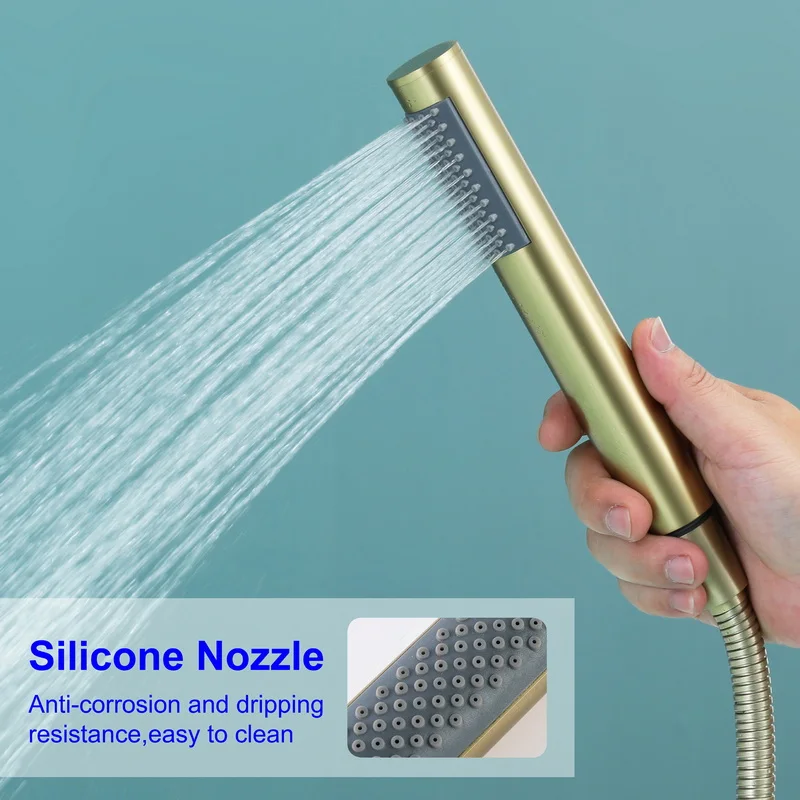 59% solid Brass Floor Mount Stand Freestanding Brushed Gold Rotating Bathtub Tub shower filter Faucet with hand shower sprayer