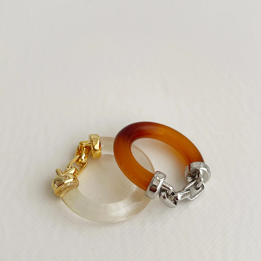 Vershal C003 High Quality 18k Gold Silver Plated Minimalist Chain Acrylic Open Ring For Women