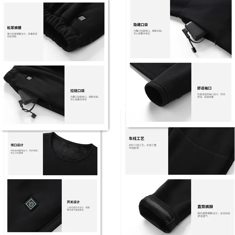 Custom Logo 28 Zone Heating Sleepwear Soft Cotton Autumn Winter Usb Electric Heated Underwear Set