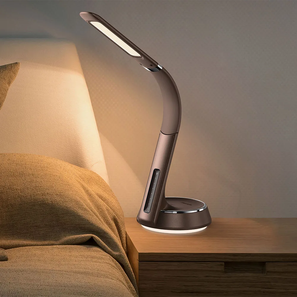 «Гусиная шея» регулируемый кожаный Светодиодная настольная лампа с USB выход Globoid база с ночной свет 7-grade яркость для офиса