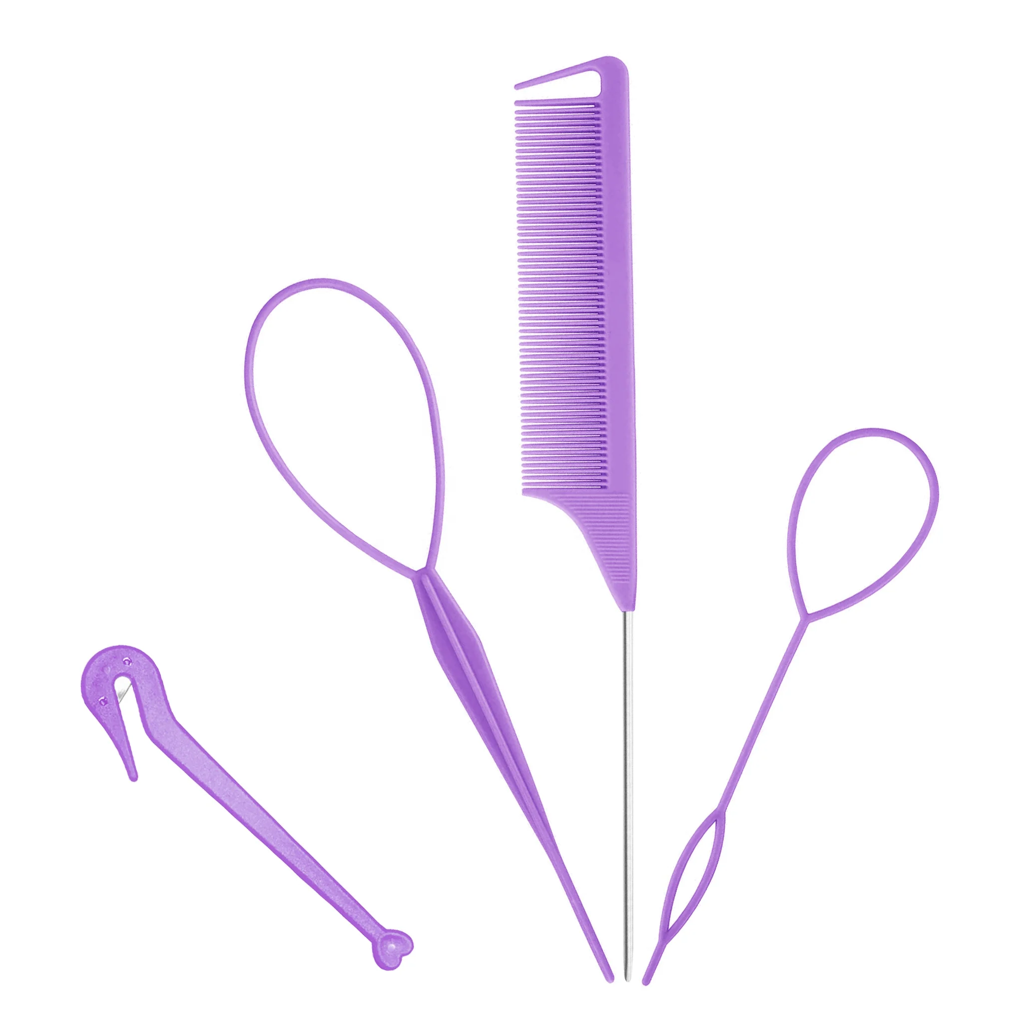 For Hairstyles 4-Piece Hair Ring Kit With 2 French Braided Tool Rings 1 Mouse Tail Comb Metal Pin Tail Braid Comb