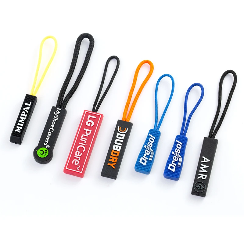 Custom TPU PU Zipper Pull Custom LOGO Rubber Zipper Puller With String