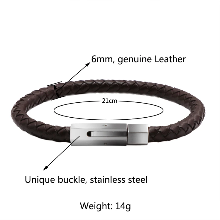 cheap price leather bracelet 6mm braided brown leather bracelet for men