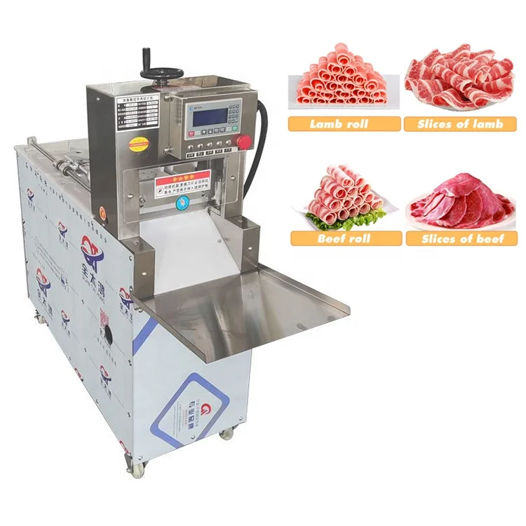 Commercial Automatic Meat Slicer - Frozen Meat, Fish, Bacon - High Capacity - Adjustable Thickness - Stainless Steel
