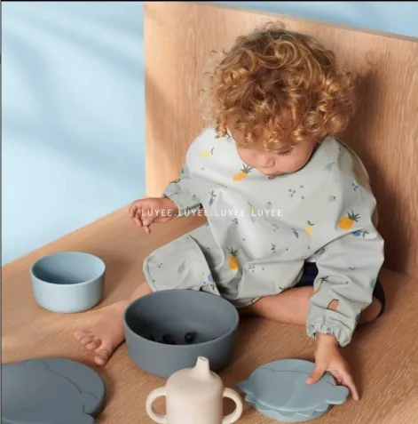 
made in pu aop print bib waterproof Baby Bibs burp cloth products organic Smock Sleeve Bibs 