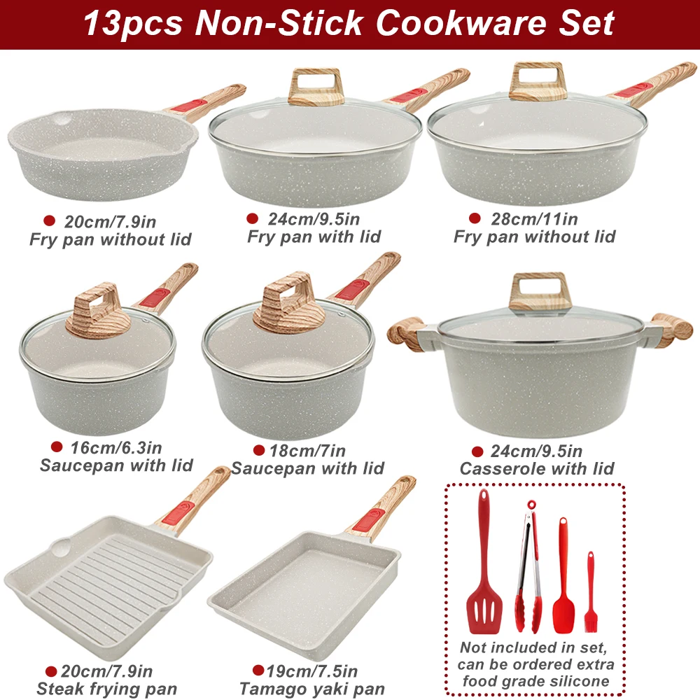 SANLANG Induction Bottom Cooking Die Cast Aluminum Pots And Pans Set Nonstick White 13pcs Cookware Set