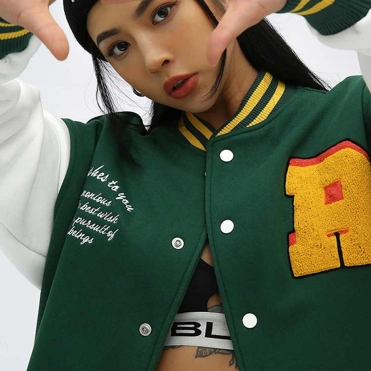 OEM wholesale 100% cotton baseball jacket men full size embroidery bomber vintage baseball jacket custom varsity jackets