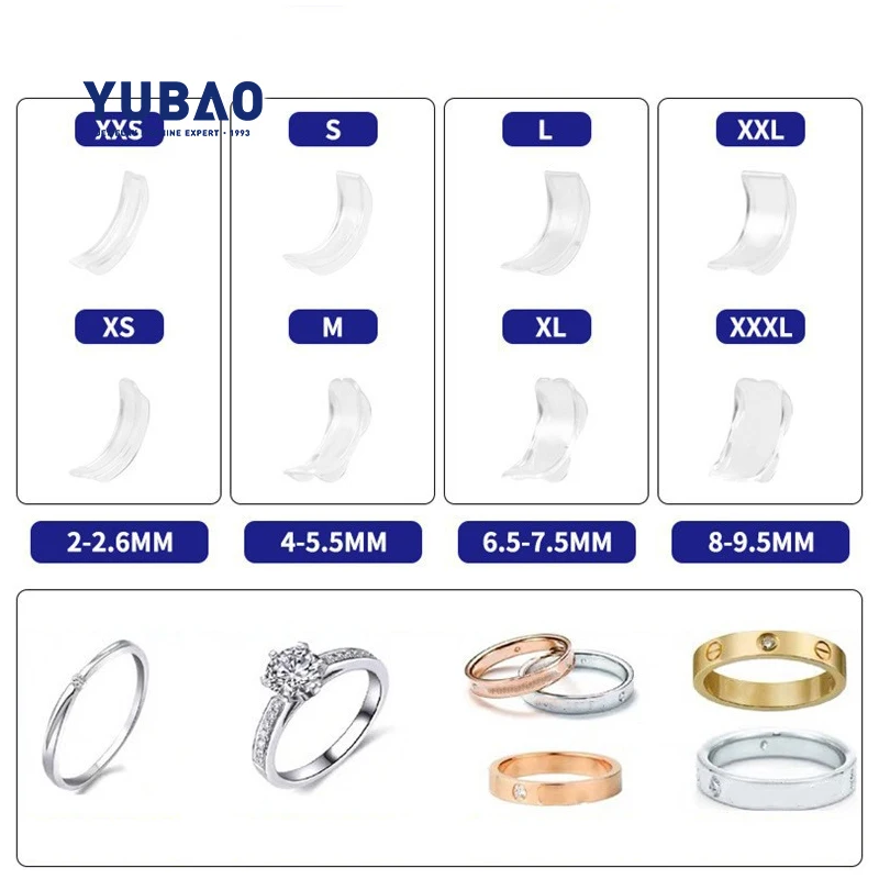 Ring Size Adjuster Tightener 8pcs/set Assorted Sizes Transparent Plastic Silicone Invisible Sizer for Loose Rings