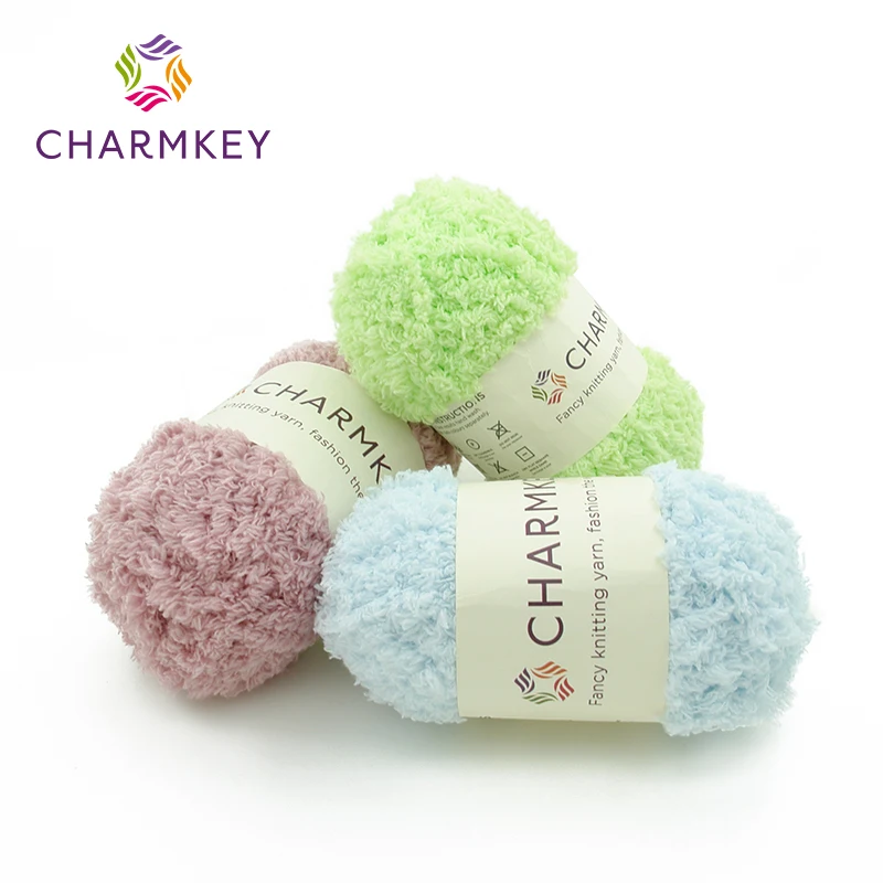 Charmkey Fancy Chunky Soft 100% Polyester Fluffy Eyelashes Chenille Crochet Yarn for Baby Scarfs Hand Knitting