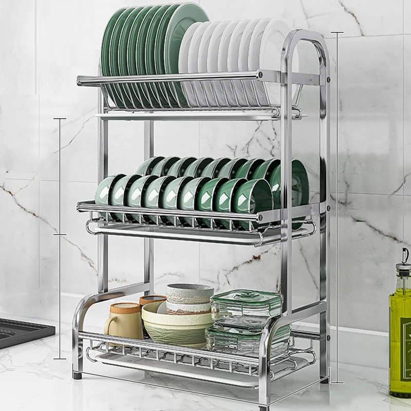 New hot-selling multifunctional 2-layer 3 tiers silver 304 stainless steel dish storage rack drain racking