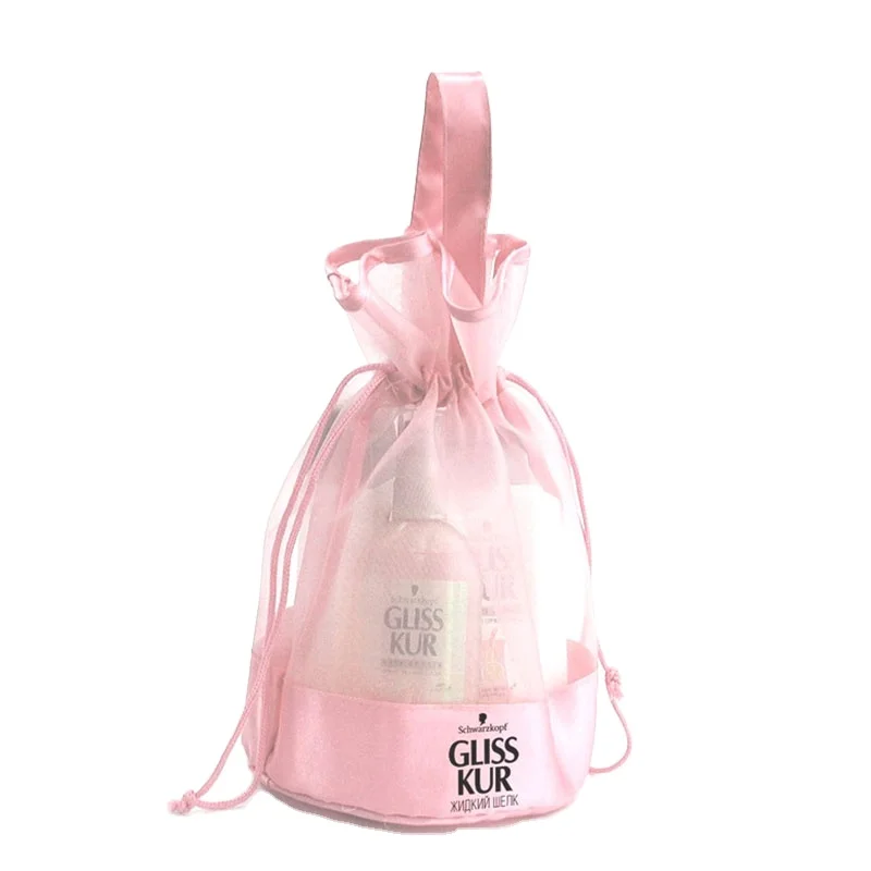 Promotion low cost pink mesh drawstring cosmetic bag