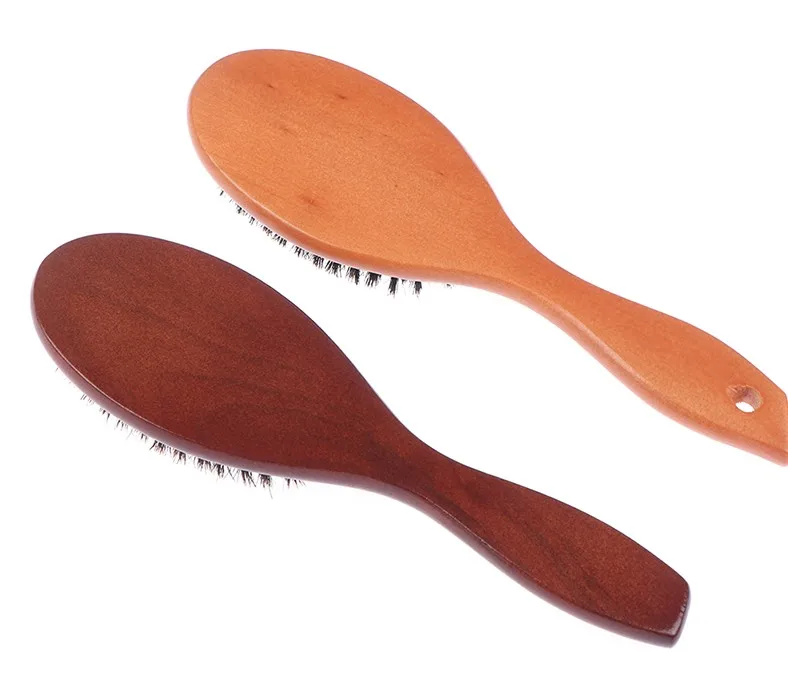 New Arrival Hair Brush Wood Handle Boar Bristle Beard Comb Styling Detangling Straighten Brown Lotus Boar Bristles Massage Comb