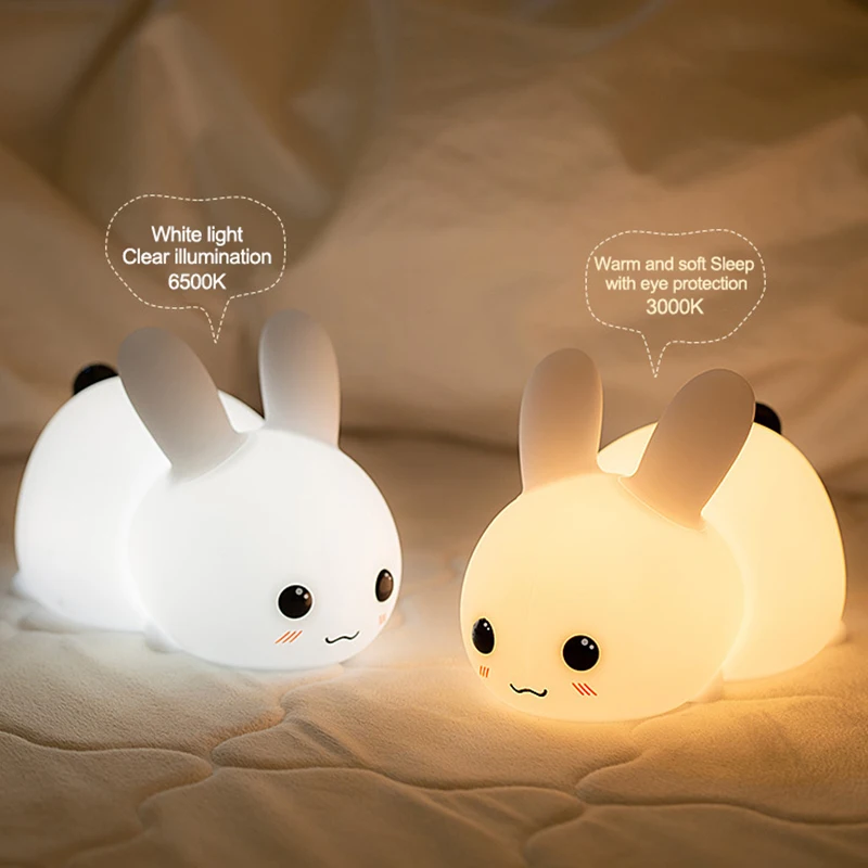 Silicone Bunny Lamp LED Night Light Touch Sensor & Remote Control RGB Dimming USB Rechargeable Perfect Kids Bedroom Decor Gift