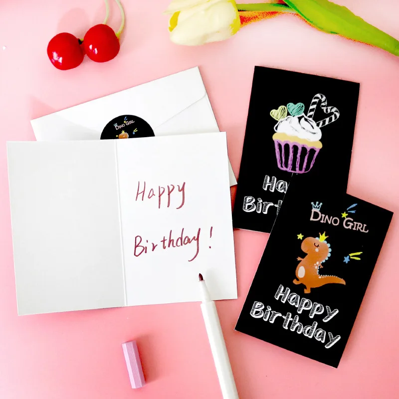 Black Birthday Greeting Cards Party Invitation Cards with Envelope Stickers 6 Styles