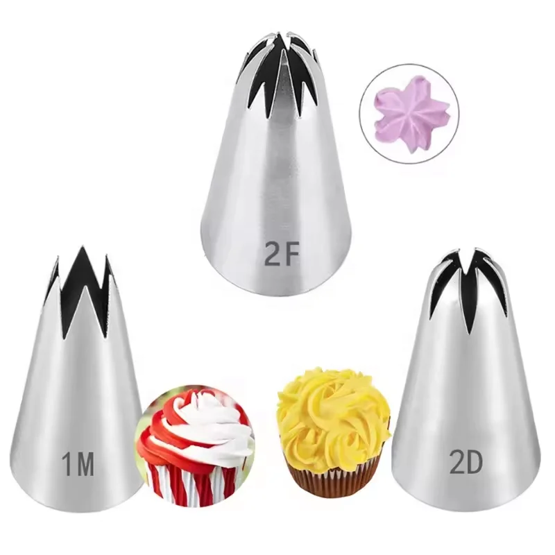 Popular Sale Wilton Stainless Steel 1M / 2D / 2F Nozzle Icing Piping Tips Cake Decorating Nozzles