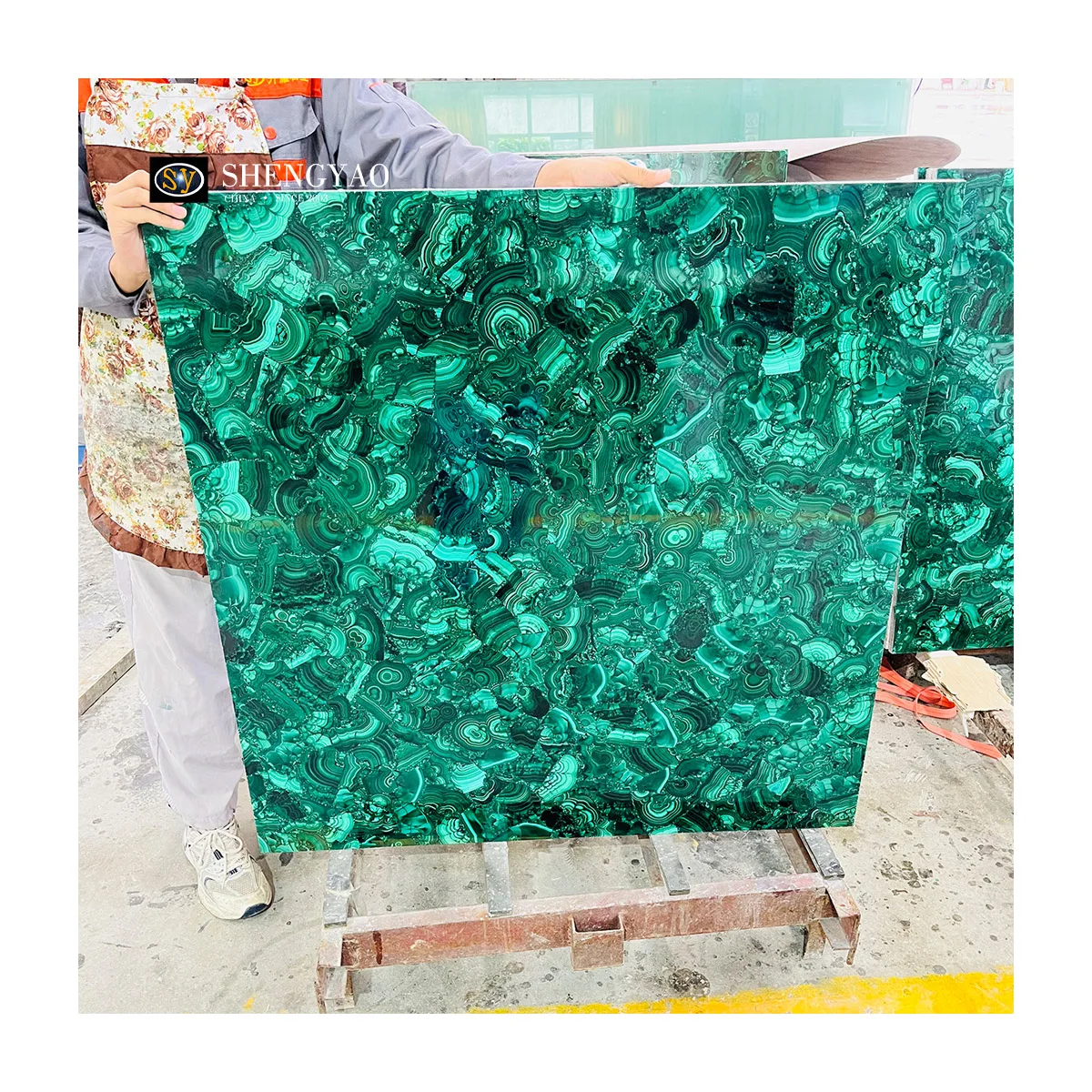 Luxury Polished Villa Decor Wall Panel Natural Green Semi Precious Stone Malachite Tile