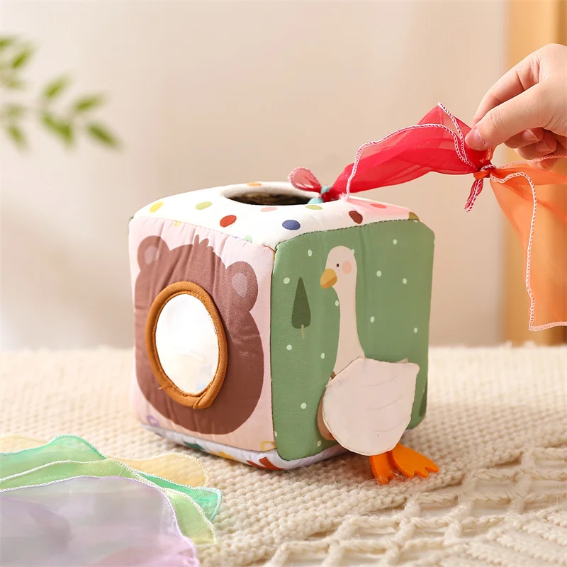 Unisex Early Education Baby Cloth Book Toy Box Simulation Sensory Wrinkle Tear-Resistant Tissue Light Function Sound Paper Books