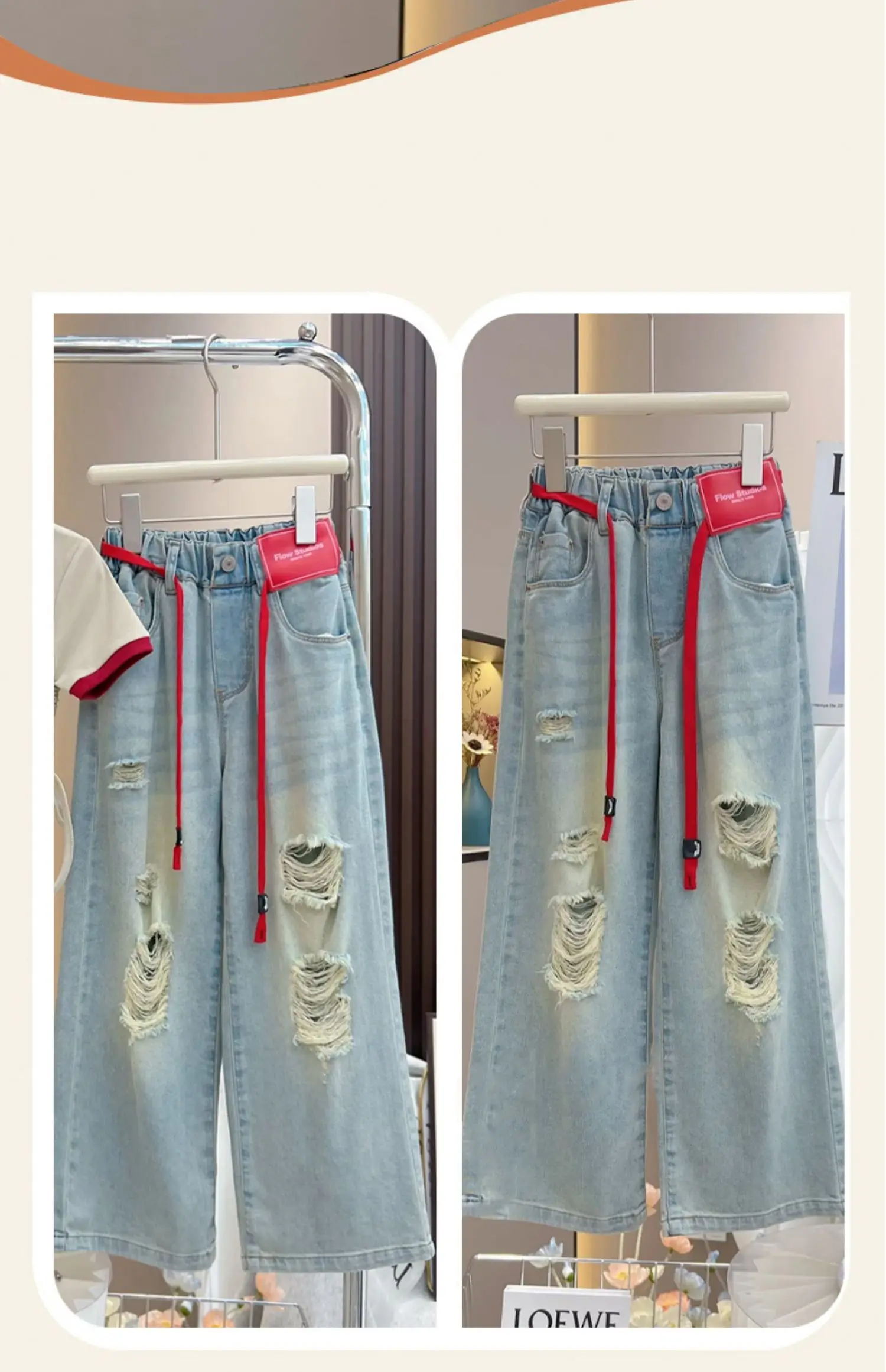 Sunny Baby  New summer girls  fried street wide-leg denim trousers