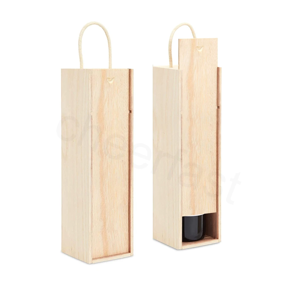Personalized Wine Bottle Box Premium Handmade Sliding Lid Perfectly Sized For Your Lovehome Pine Wine Bottle Packaging