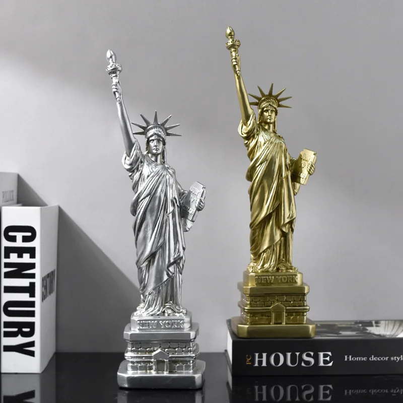 American Home Modern Art Resin Character Sculpture Exquisite Elegant Gold Sliver Resin Lady Liberty Statue of Freedom Model