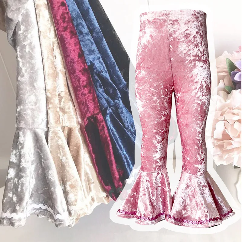 Wholesale Kids Clothes Toddler Bell Bottoms Baby Girls Ruffle Leggings Flare Pants Trousers