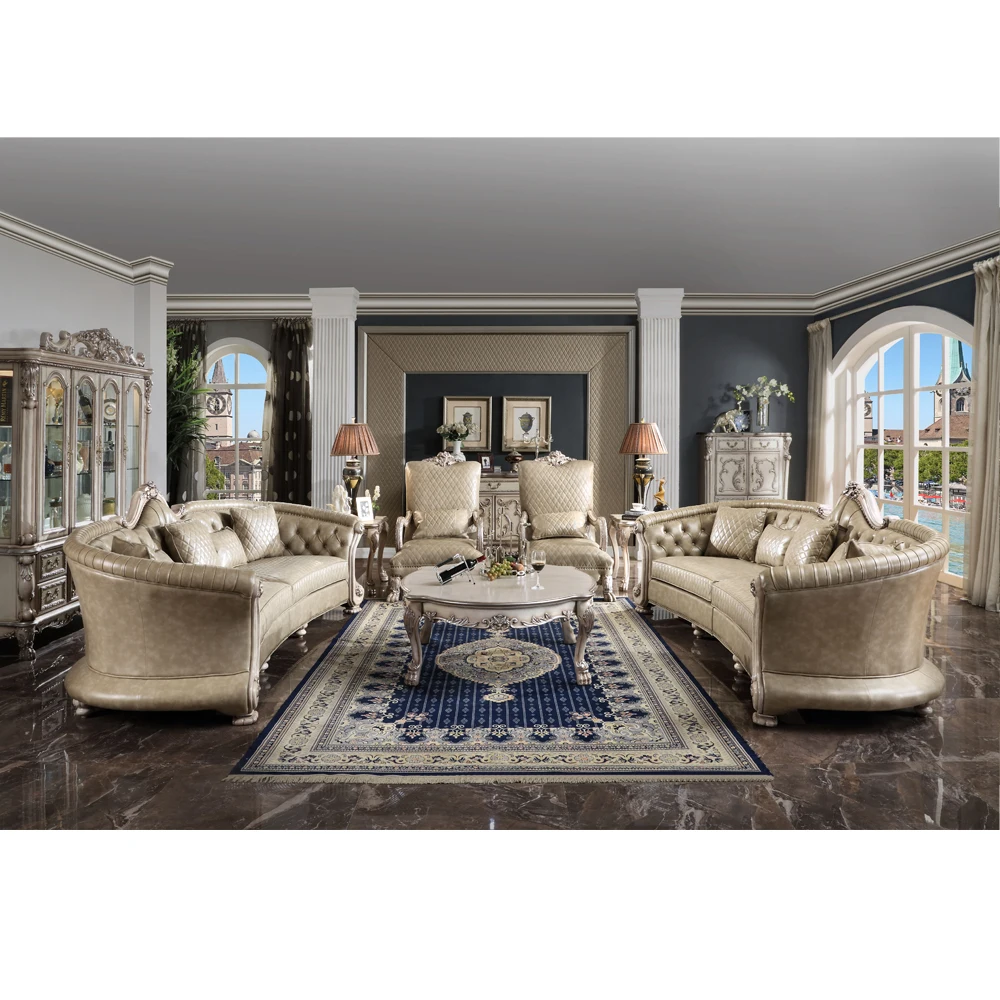 Luxury design leather sofa chaise set glass table recliner chair for apartment