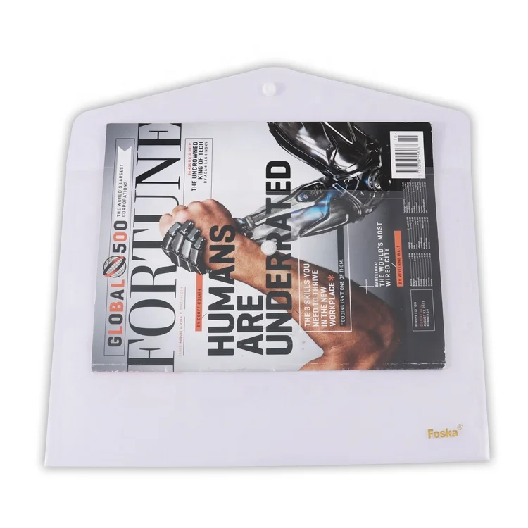 High-quality PP Plastic Corrosion Resistant 5 Colors A4 FC Size Plastic Envelope Pockets for File