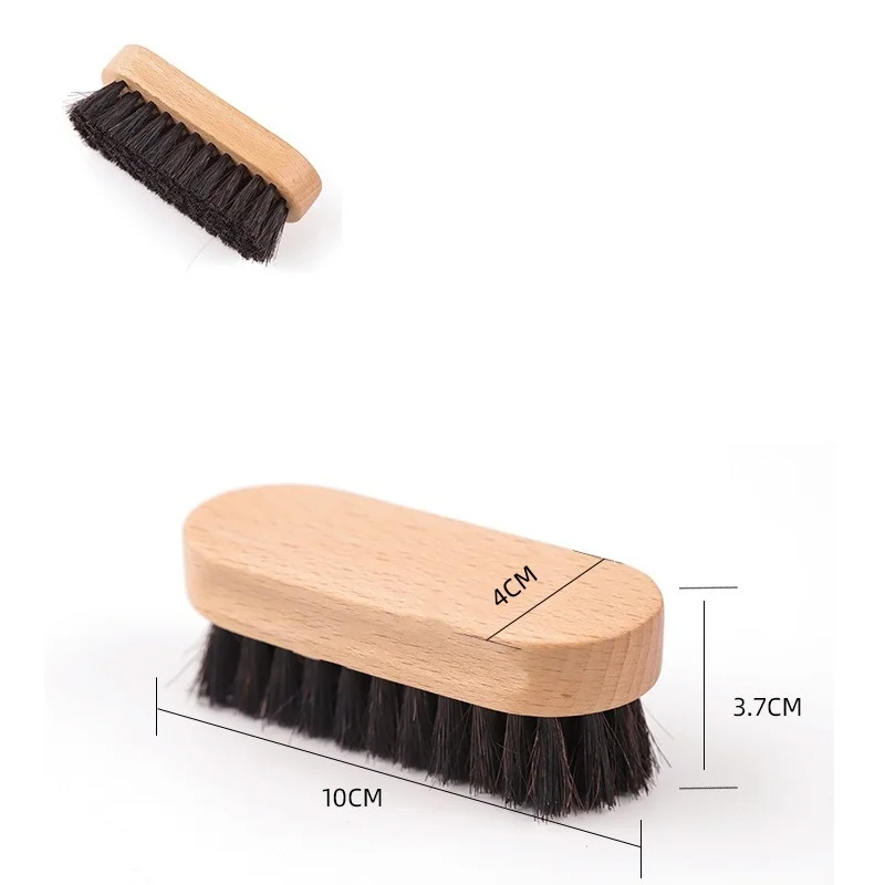 Custom LOGO 10 CM Horse Hair PP Mixed Shoe Brush Shoe Cleaner 100% Natural Wooden Horsehair Shoes Brush Wood Brushes
