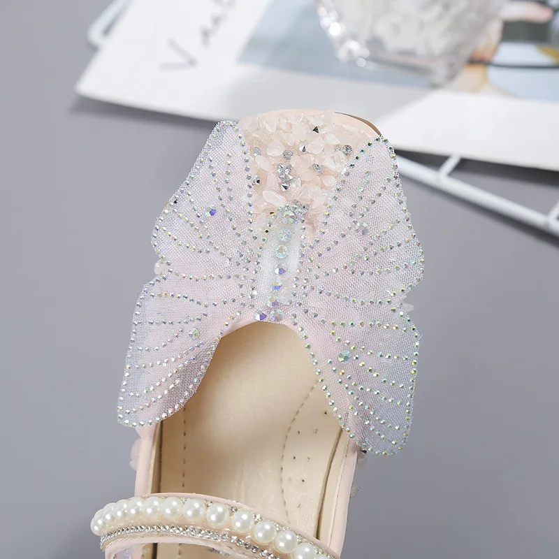  2021 new products girls sandals leather shoes rhinestone pearl butterfly children dance stage girl