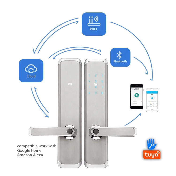 Aluminium silver cerradura inteligente con wifi lock biometric fingerprint rfid lock nfc lock