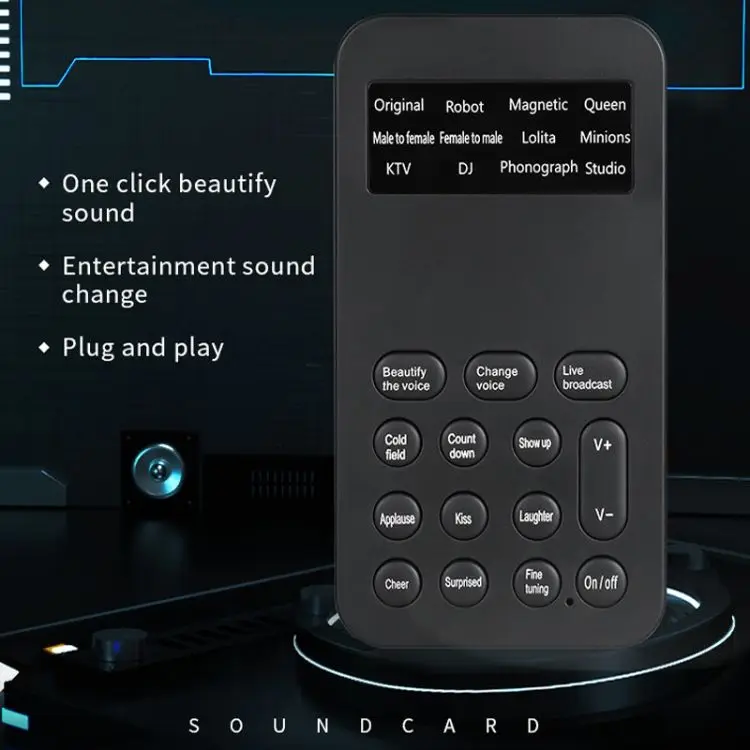 Hot Sell One-key Voice Changer Universal Live Sound Effects Processors Mini Sound Card for Mobile Phones and Computers