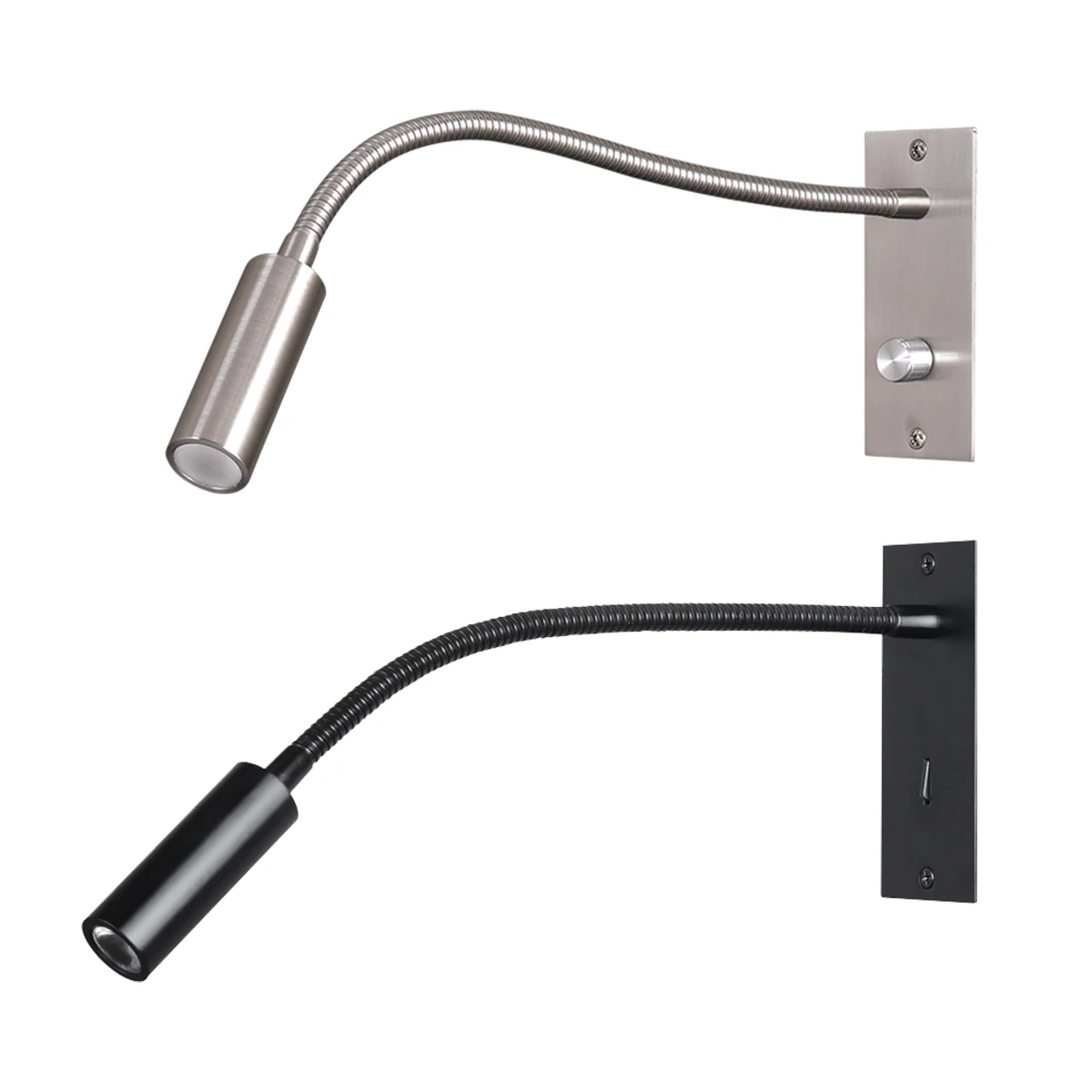 Гибкая лампа для чтения с гусиным шеей прикроватный настенный светильник отеля роскошная спальня светодиодный гибкий шланг светодиодная никель/черный 3 Вт