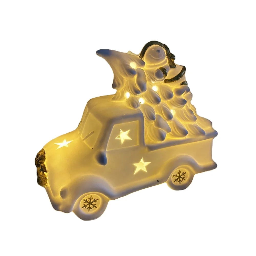 Christmas Decoration Lighted Ceramic vintage truck car and ceramic Christmas Tree night light