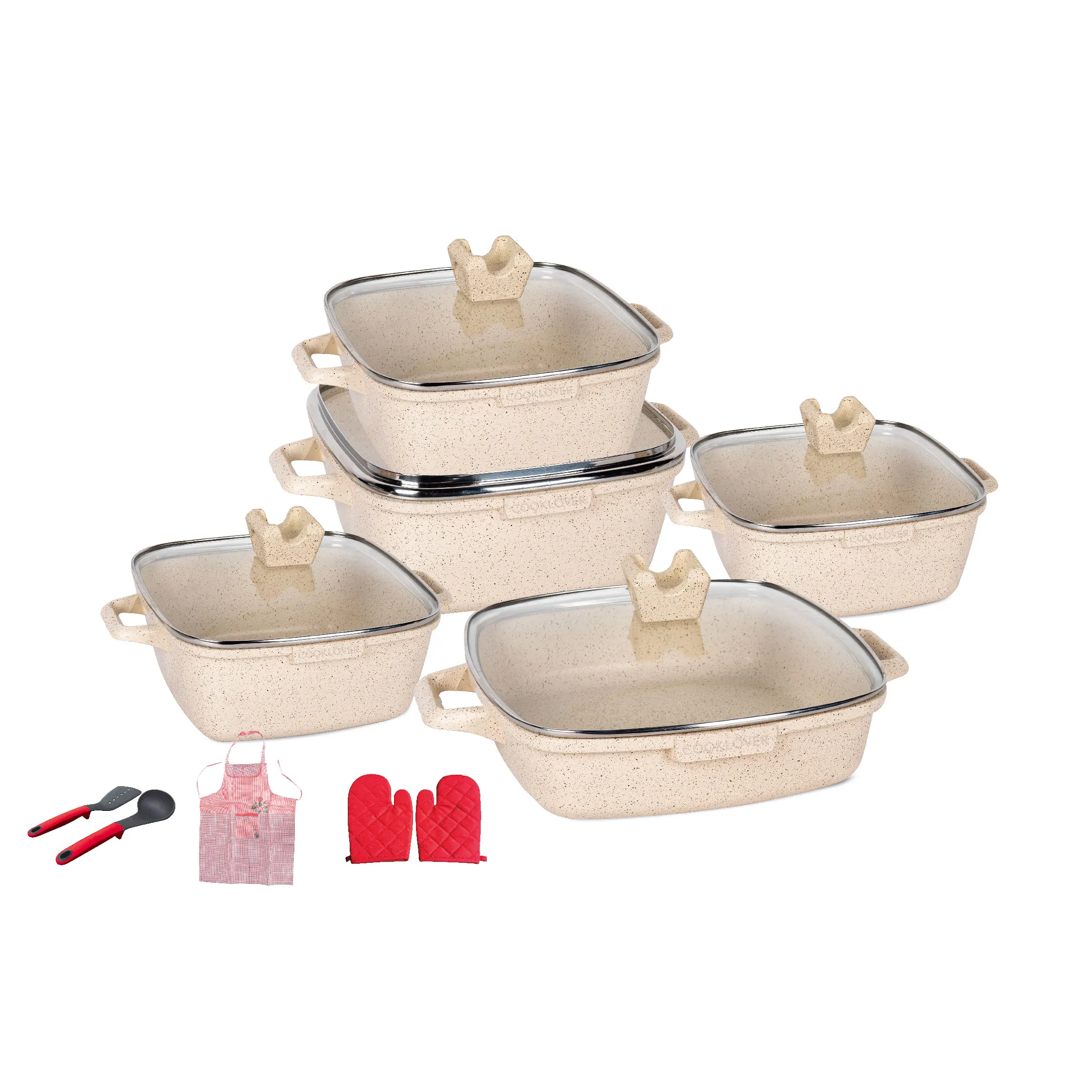 15pcs die cast aluminum non stick induction bottom cooking pot set kitchen cookware sets