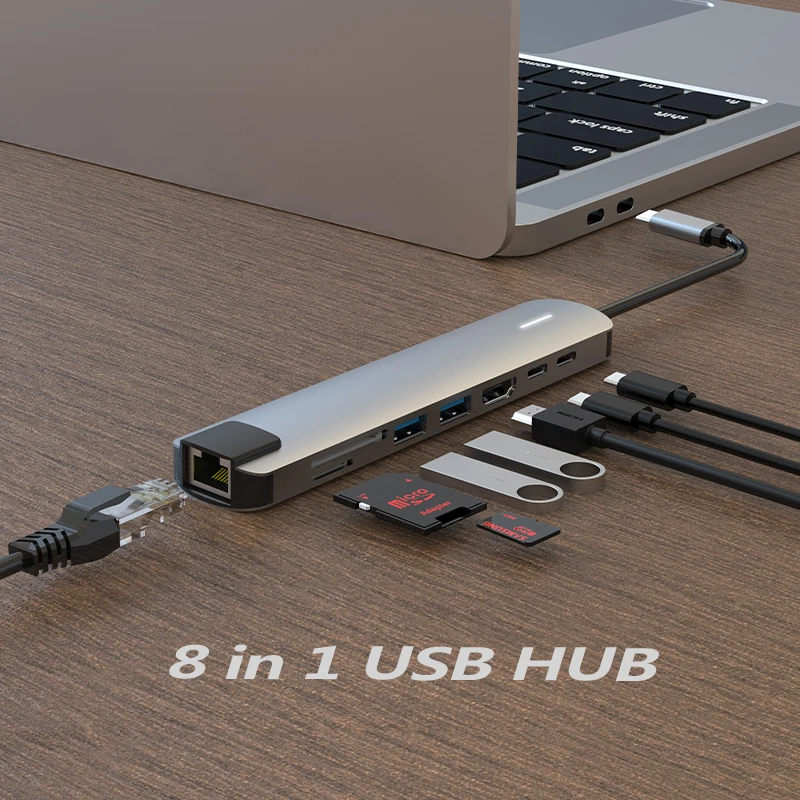 Док-станция USB Type-C для MacBook Pro Air, 4K HDTV, USB 3,0, кардридер, док-станция для ноутбука, USB-хабы
