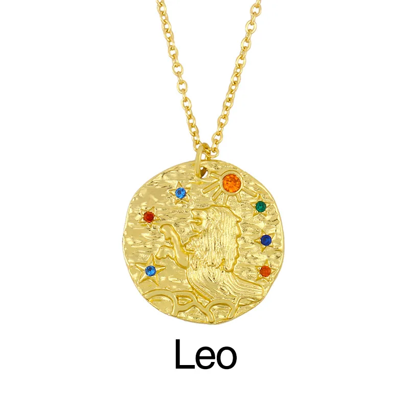 Wholesale Fashion Gold Plated Crystal Jewelry Necklaces Joyeria Dijes Zodiac Necklace Pendant for Women