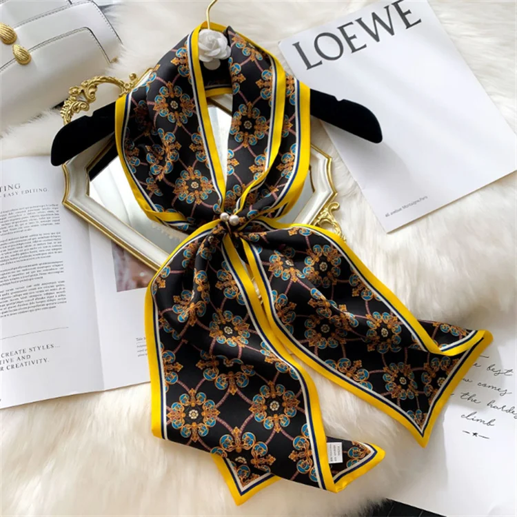 2022 Custom Long Scarf Tie Tote Bag Ribbon Handle Satin Twill Scarf  Silk Satin Scarf