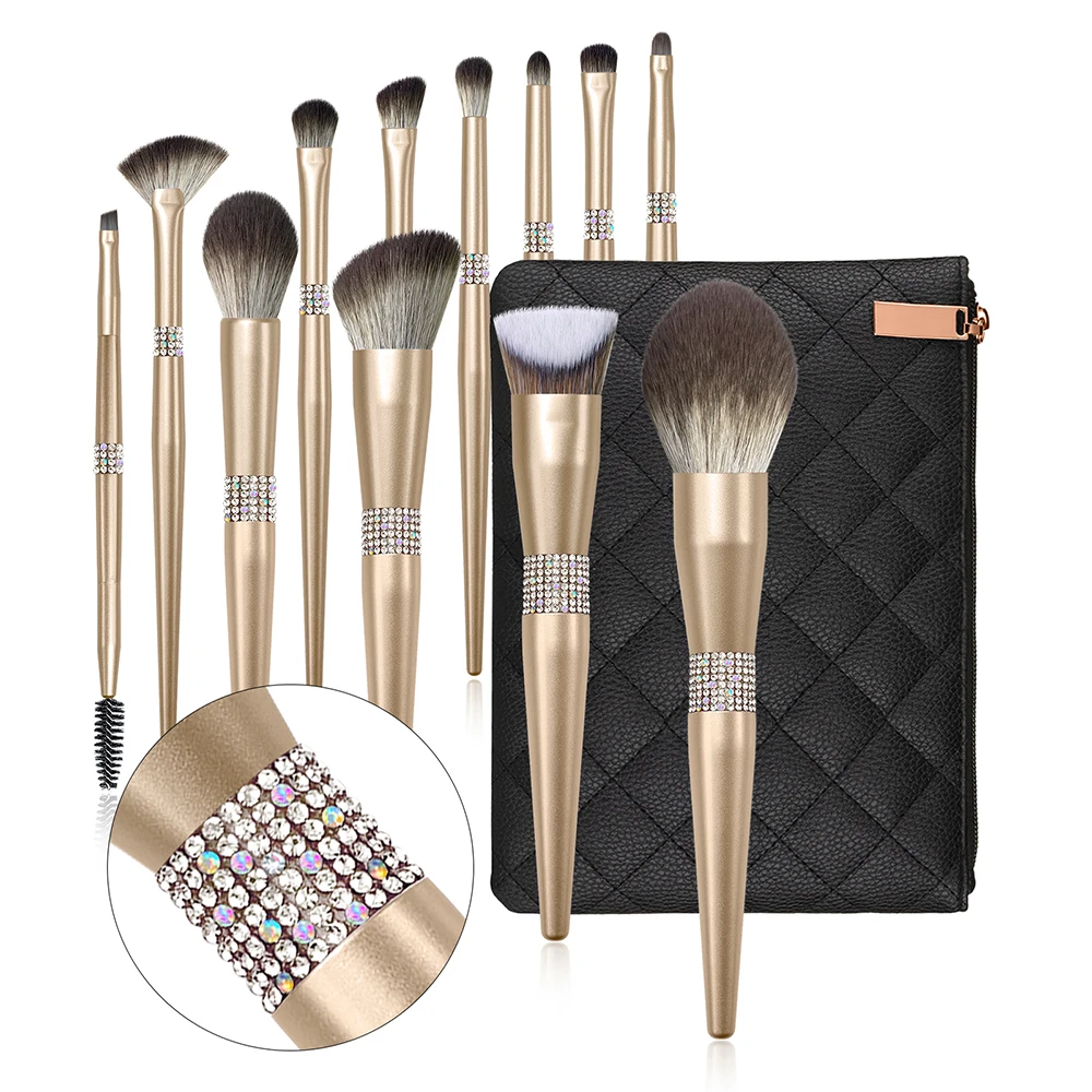 2023 New arrival 12pcs Luxury Glitter Diamond Bling Brush Rose Gold Makeup Brushes Set support customized logo