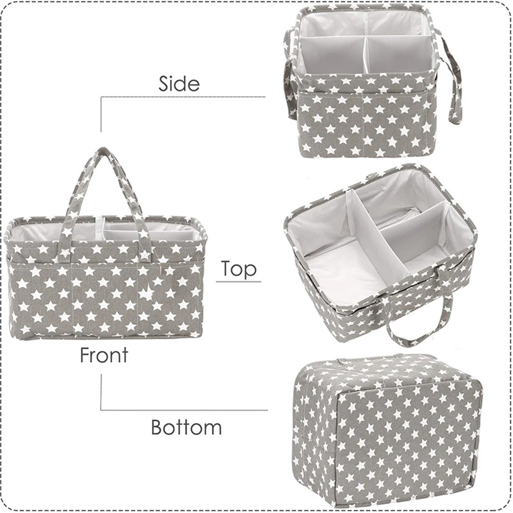 Gray Pentagram Cotton Canvas Diaper Storage Bag Large Capacity Portable Mommy Bag Diaper Basket