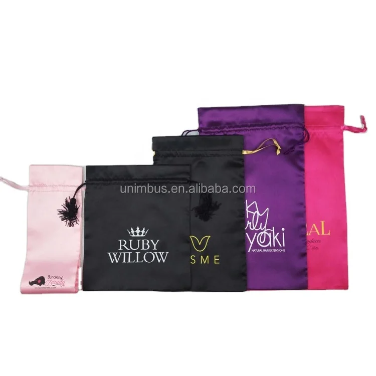 Custom Gift Satin Bags Hair Extension Silk Packaging bags sac en satin Organizer Wholesale with Personalized Logo