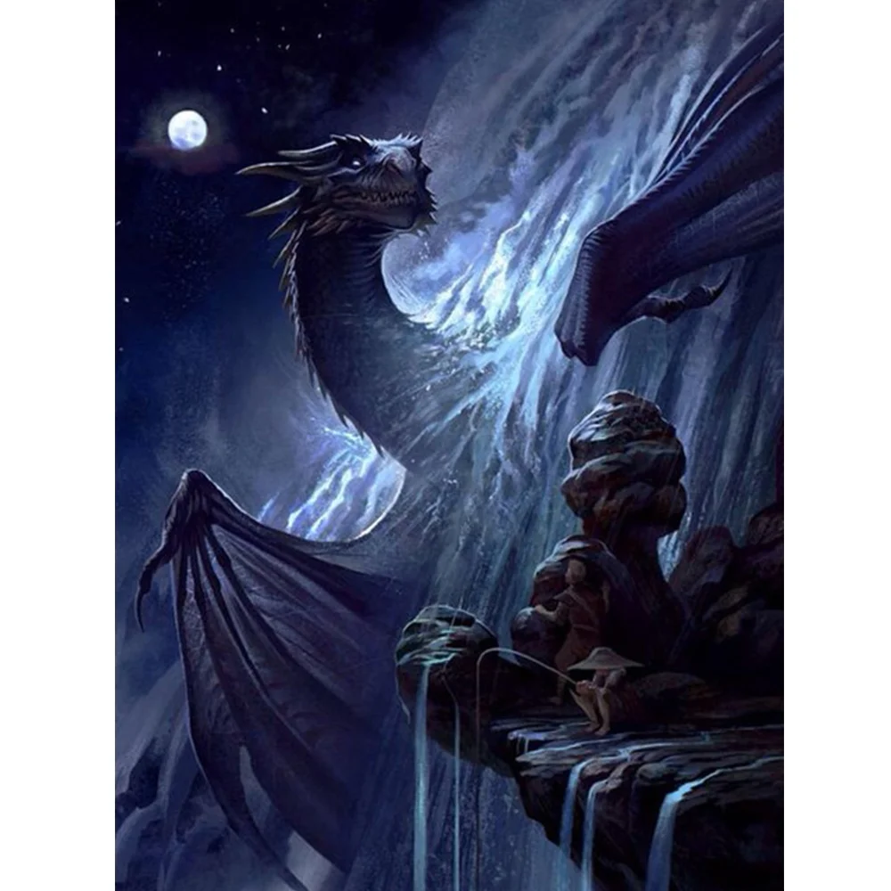 Diamond-Painting Moon Dragon Diamond Embroidery Animal Cross-Stitch Round Resin Pictures Home Decor