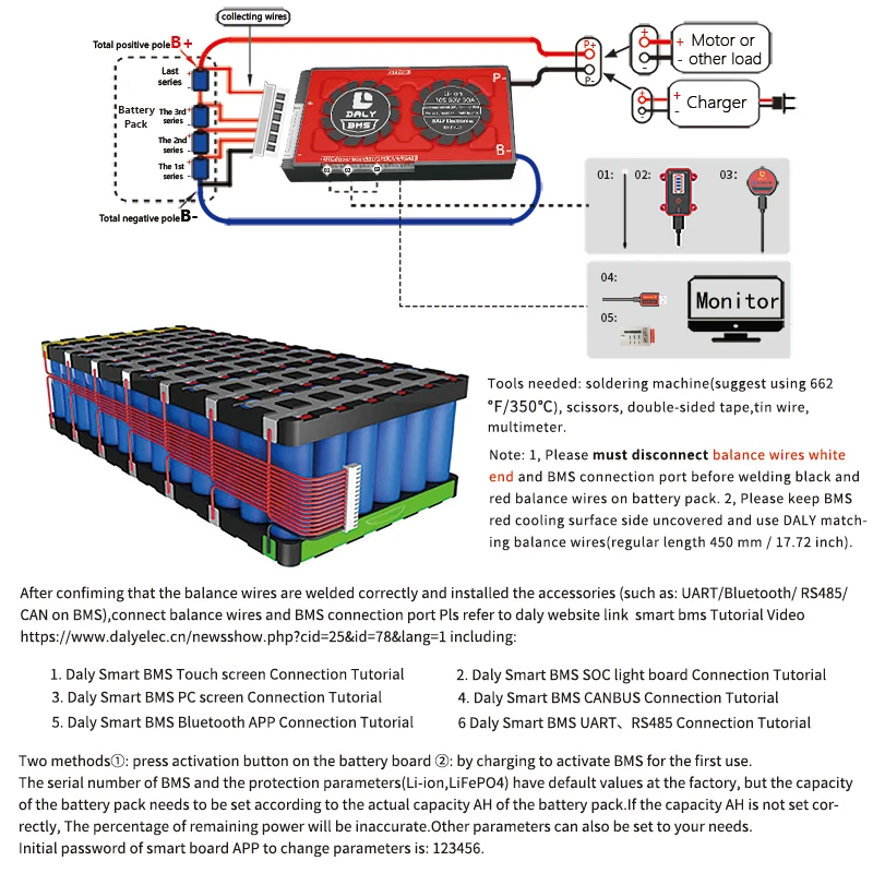 Bluetooth Smart BMS 4S Li-Ion LiFePo4 Daly BMS Ebike 18650 Battery Storage 24S BMS Board Battery Management System