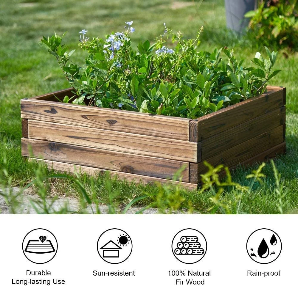 Wooden Raised Garden Bed Planter Square for Vegetable Flower Natural Wood Portable for Outdoor Garden