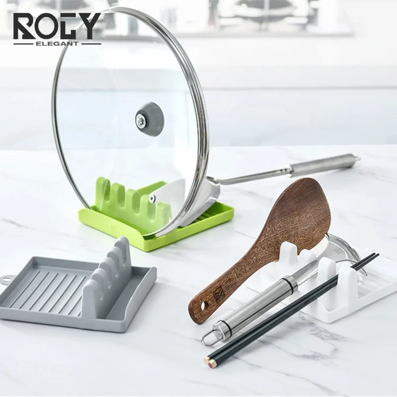 
Kitchen Spoon Holders Fork Spatula Rack Shelf Organizer Plastic Spoon Rest Chopsticks Holder Non-slip Spoons Pad Kitchen Utensil 