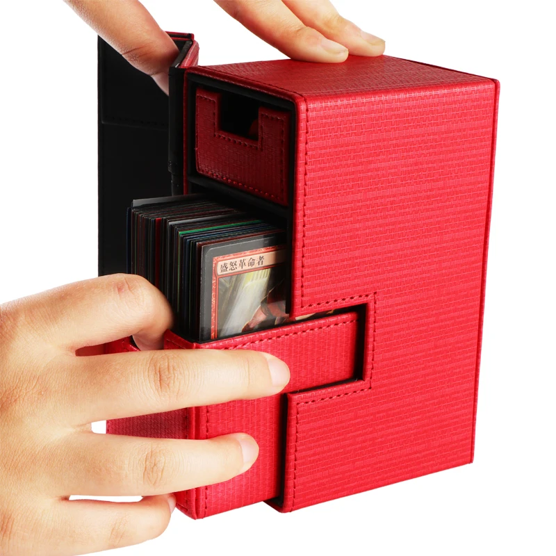 Custom LOGO Printing Waterproof Magnetic Horizontal Leather Trading Game Card Storage Deck Cards Box Boxes For Collectible Cards