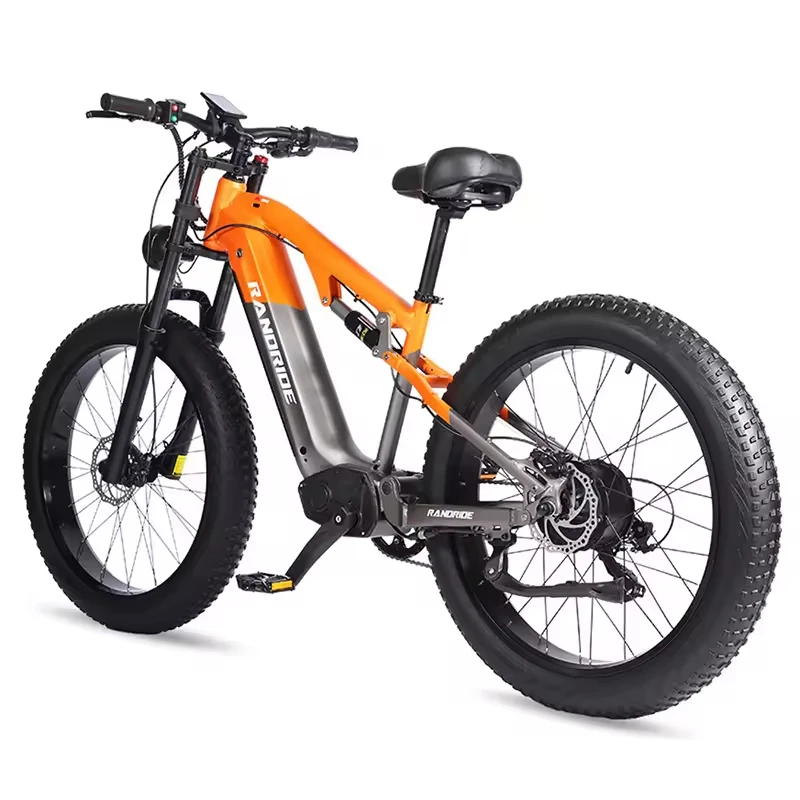 EU Stock Mountain Bike Electric Full Shock 7 Speed Orange Electric Mountain Bike